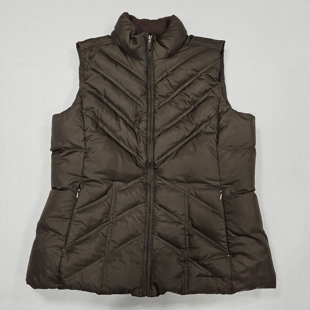 Eddie Bauer Puffer Vest Womens Large Brown Premium Goose Down Quilted Packable